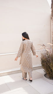 Taupe Paisley Print A-Line Kurta And Pant Set 3