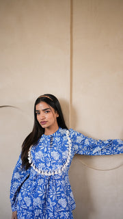 Blue White Floral Block Print Co-ord Set 5