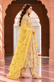 Suki Yellow Floral Print Anarkali Set With Dupatta - side view