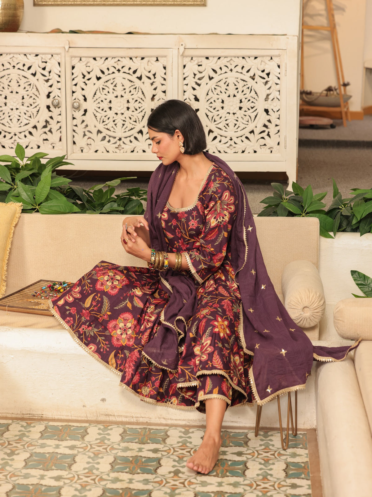 Shahi Purple Anarkali Set