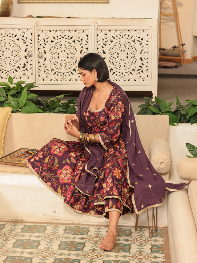 Shahi Purple Anarkali Set