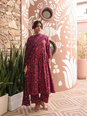 Suhana Wine Pure Cotton Anarkali Suit Set 1