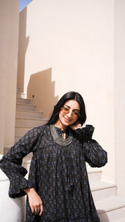 Black Printed Tiered Smock Midi Dress 3