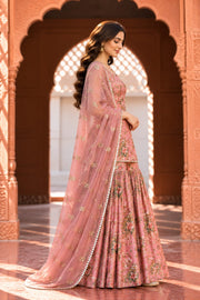 Gifa Peach Floral Print Sleeveless Sharara Set - side view