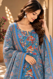 Bhagat Sky Blue Jaal Print Straight Kurta Set With Dupatta - detail close-up