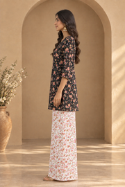 Black Floral Embroidered Kurta And Palazzo Co-ord Set - side view