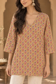 Kiki Mustard Block Print Short Kurti Top - detail close-up