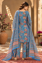 Bhagat Sky Blue Jaal Print Straight Kurta Set With Dupatta - back view