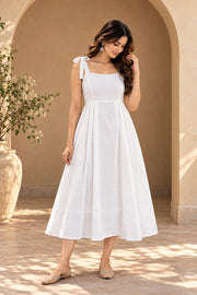 Rozana White Tie Strap Midi Dress - front view