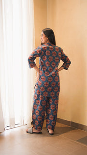 Grey Blue Floral Print Kurta And Pant Co-ord Set 3