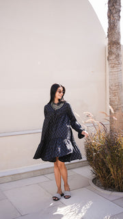Black Printed Tiered Smock Midi Dress 4