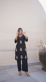 Black Flared Sleeve Flower Boota Cotton Co-ord Set 3