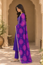 Mimal Purple Bandhani Straight Kurta Set With Dupatta - side view