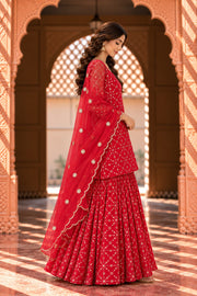 Alina Red Embroidered Sharara Set With Dupatta - side view
