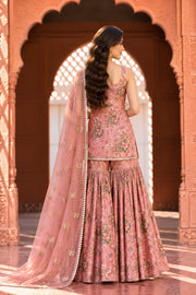 Gifa Peach Floral Print Sleeveless Sharara Set - back view