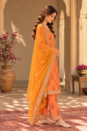 Mehreen Orange Embroidered Straight Kurta Set With Dupatta - side view