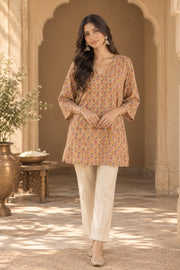 Kiki Mustard Block Print Short Kurti Top - front view