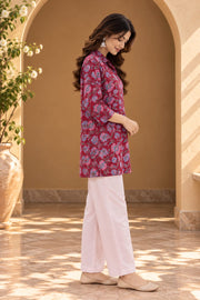 Anjali Wine Floral Print Shirt Co-ord Set - side view