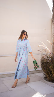 Powder Blue Floral Embroidered Shirt Dress 1
