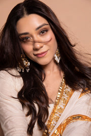Shri Off White Chanderi Anarkali Set With Organza Dupatta 4