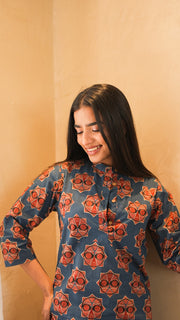Grey Blue Floral Print Kurta And Pant Co-ord Set 5