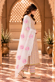 Shaila Multicolour Chevron Print Anarkali Set With Dupatta - side view
