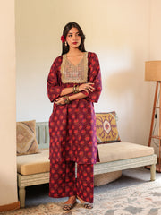 Fida Wine Red Pure Cotton Kurta Suit Set 3