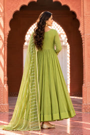 Resham Pista Green Gota Anarkali Set With Dupatta - back view