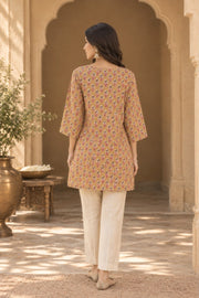 Kiki Mustard Block Print Short Kurti Top - back view