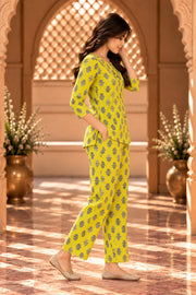 Nirali Yellow Block Print Co-ord Set - side view