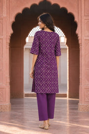 Bahaar Purple Handworked Neckline Co-ord Set - back view