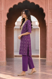 Bahaar Purple Handworked Neckline Co-ord Set - side view