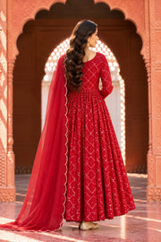 Damini Red Sequin Embroidered Anarkali Set With Dupatta - back view