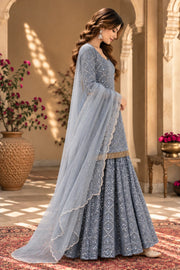 Raatrani Grey Mirror Embroidered Sharara Set With Dupatta - side view