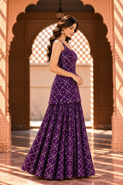 Alina Purple Sleeveless Embroidered Sharara Set - side view