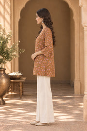 Lotus Brown Floral Print Short Kurti - side view