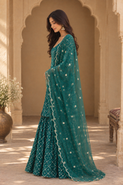 Alina Teal Green Embroidered Sharara Set With Sleeves - side view