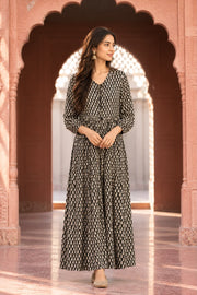 Black Butti Print Tiered Maxi Dress - front view