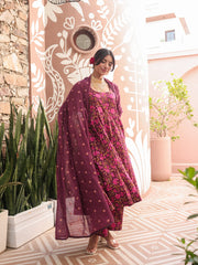 Suhana Wine Pure Cotton Anarkali Suit Set 3