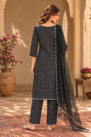 Classic Black Chikankari Straight Kurta Set With Dupatta - back view