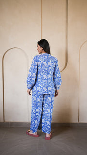 Blue White Floral Block Print Co-ord Set 4