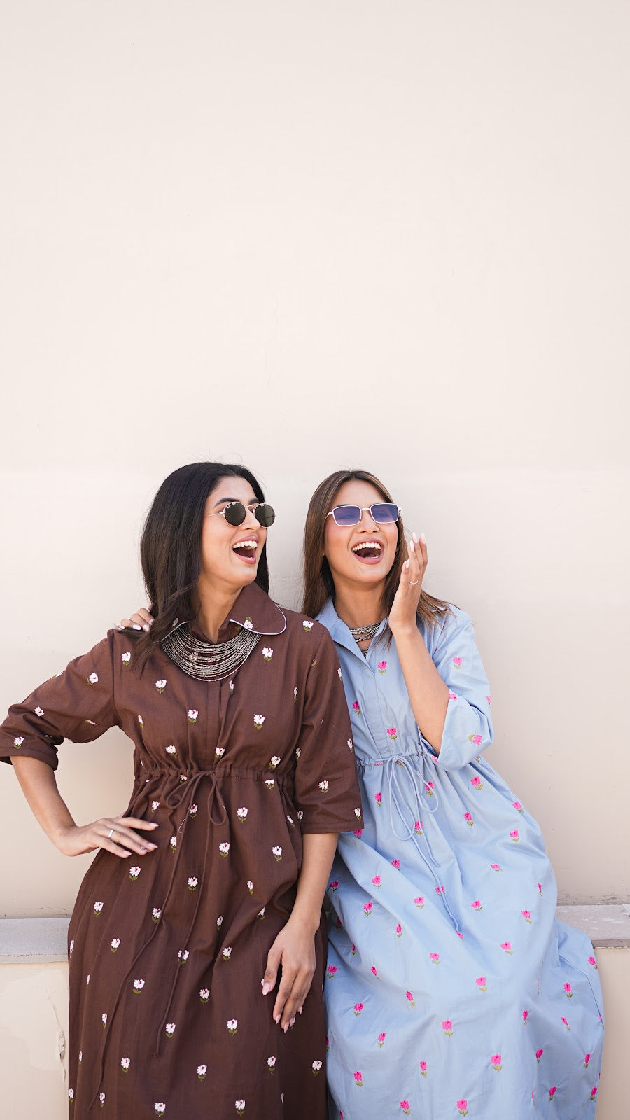 Coffee Brown Floral Embroidered Shirt Dress