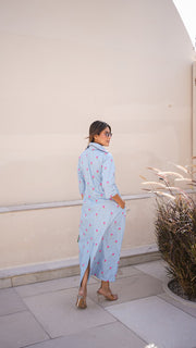 Powder Blue Floral Embroidered Shirt Dress 5