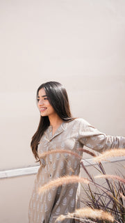 Taupe Paisley Print A-Line Kurta And Pant Set 5