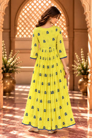 Mahim Yellow Butti Print Tiered Maxi Dress - back view