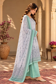Grey And Mint Printed Pakistani Straight Suit Set - side view