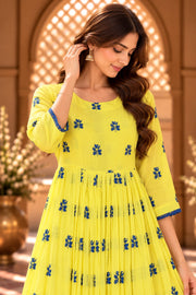 Mahim Yellow Butti Print Tiered Maxi Dress - detail close-up