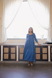 Indigo Block Print Flared Maxi Dress 2