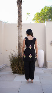 Black Sleeveless Flower Boota Cotton Co-ord Set 4