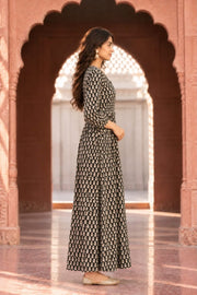 Black Butti Print Tiered Maxi Dress - side view